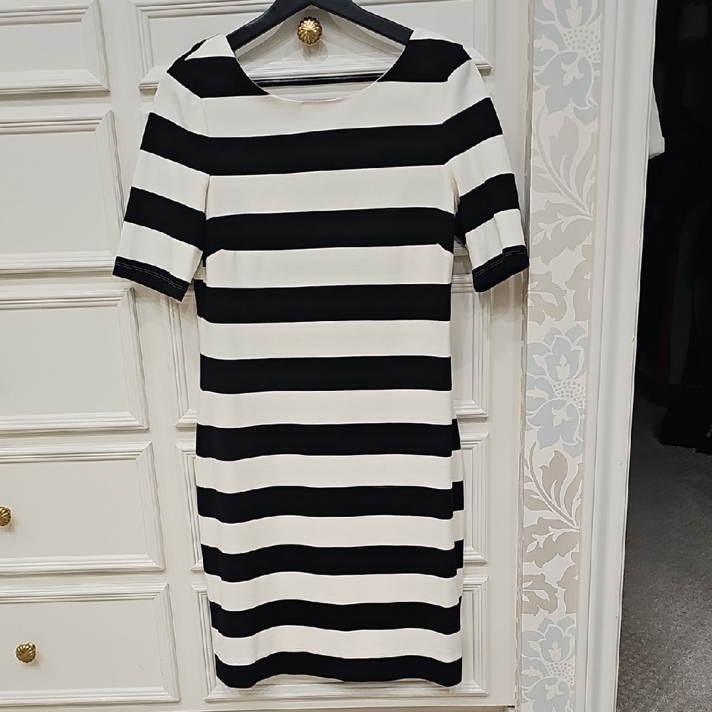 Banana Republic Black and White Striped Midi Dress